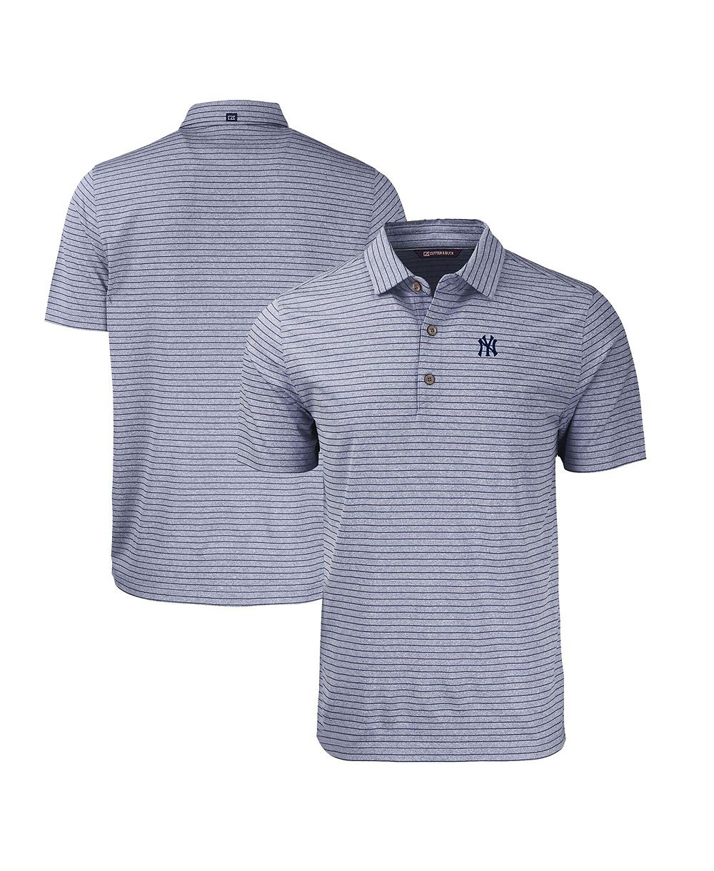 Cutter & Buck Men's Heather Navy New York Yankees Big & Tall Forge Eco Heathered Stripe Stretch Polo Shirt