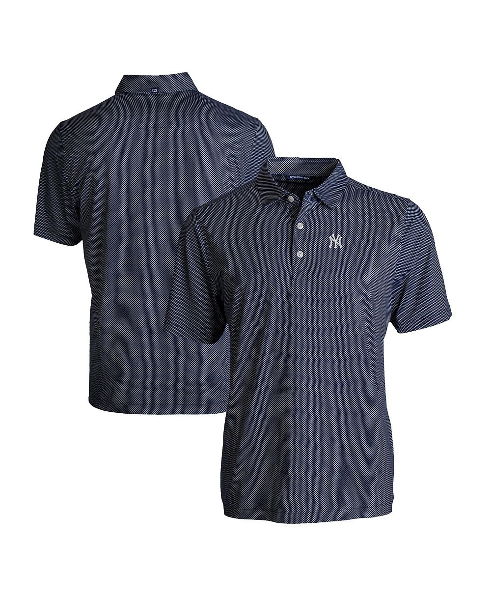 Cutter & Buck Men's Navy/White New York Yankees Pike Eco Symmetry Print Stretch Polo Shirt