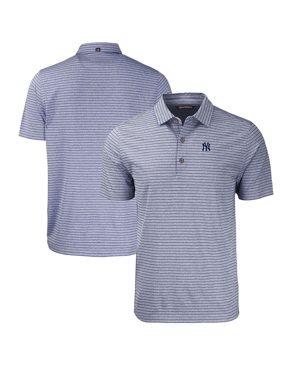 Cutter & Buck Men's Heather Navy New York Yankees Forge Eco Heathered Stripe Stretch Polo Shirt