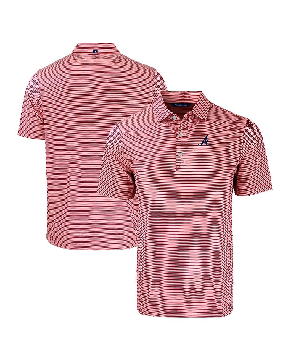 Cutter & Buck Men's Red/White Atlanta Braves Forge Eco Double Stripe Stretch Polo Shirt