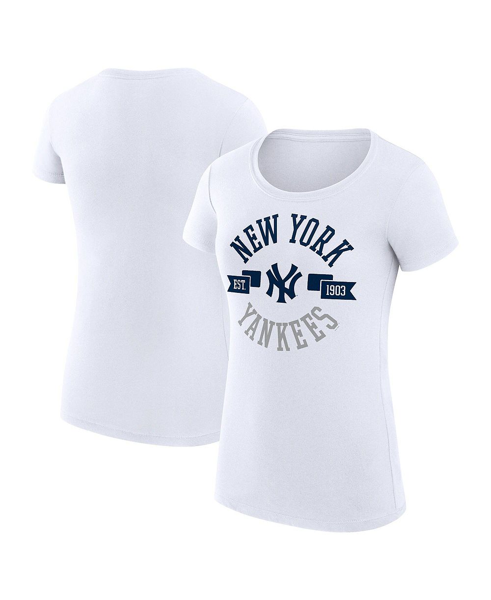 G-III 4Her by Carl Banks Women's White New York Yankees Super-Slim Fit Lightweight City Graphic T-Shirt