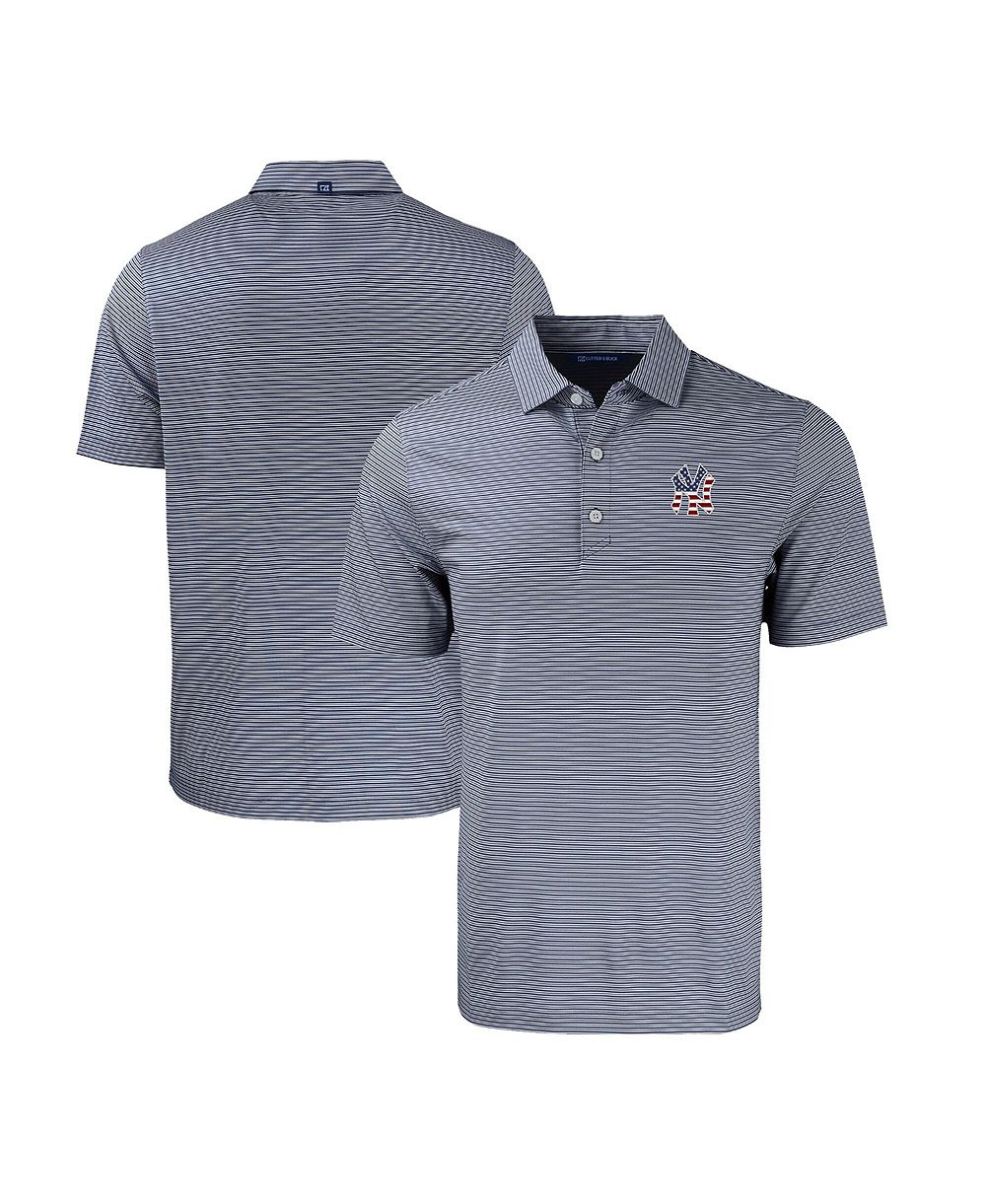Мужская рубашка Cutter & Buck Navy/White New York Yankees Stars Stripes Big & Tall Forge Eco Double Stripe Stretch Polo