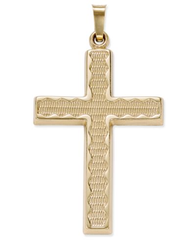 Подвеска Cross Pendant с ребристым краем, 14k Yellow Gold