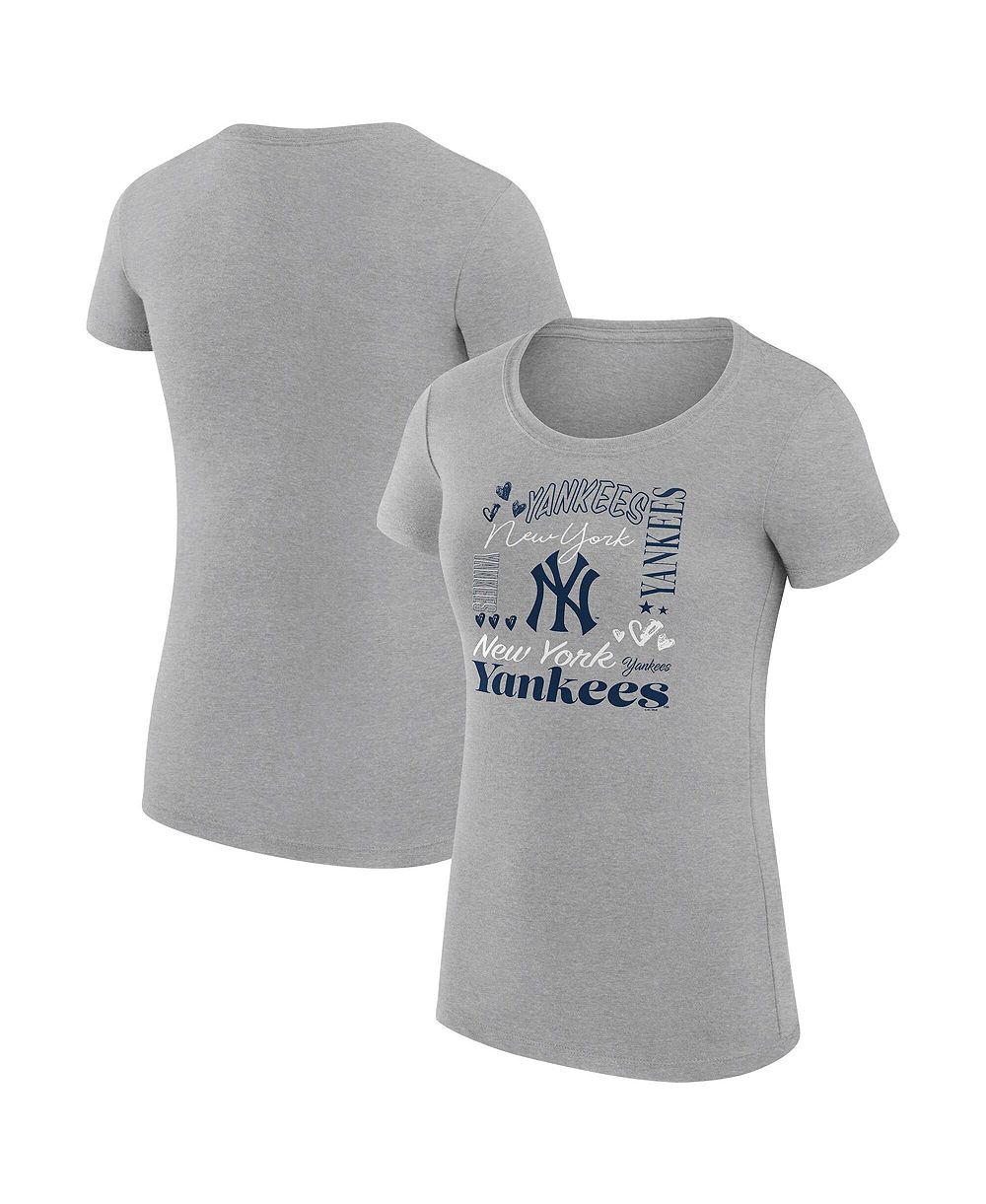 Женская футболка G-III 4Her by Carl Banks Heather Gray New York Yankees Super-Slim Fit Lightweight Collage Team Graphic Crew Neck