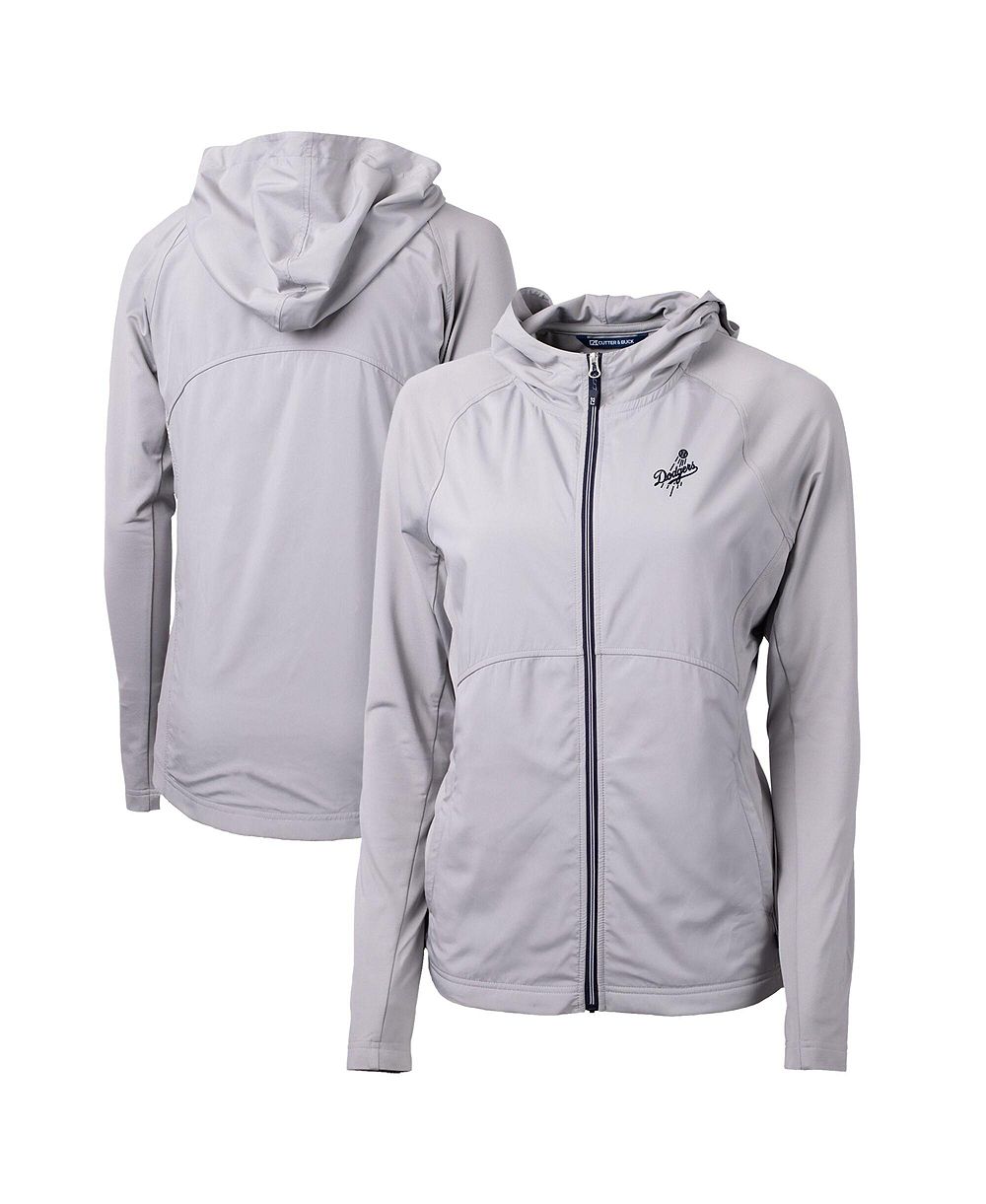 Cutter & Buck Женская серая толстовка Los Angeles Dodgers Adapt Eco Knit Hybrid Raglan Full-Zip