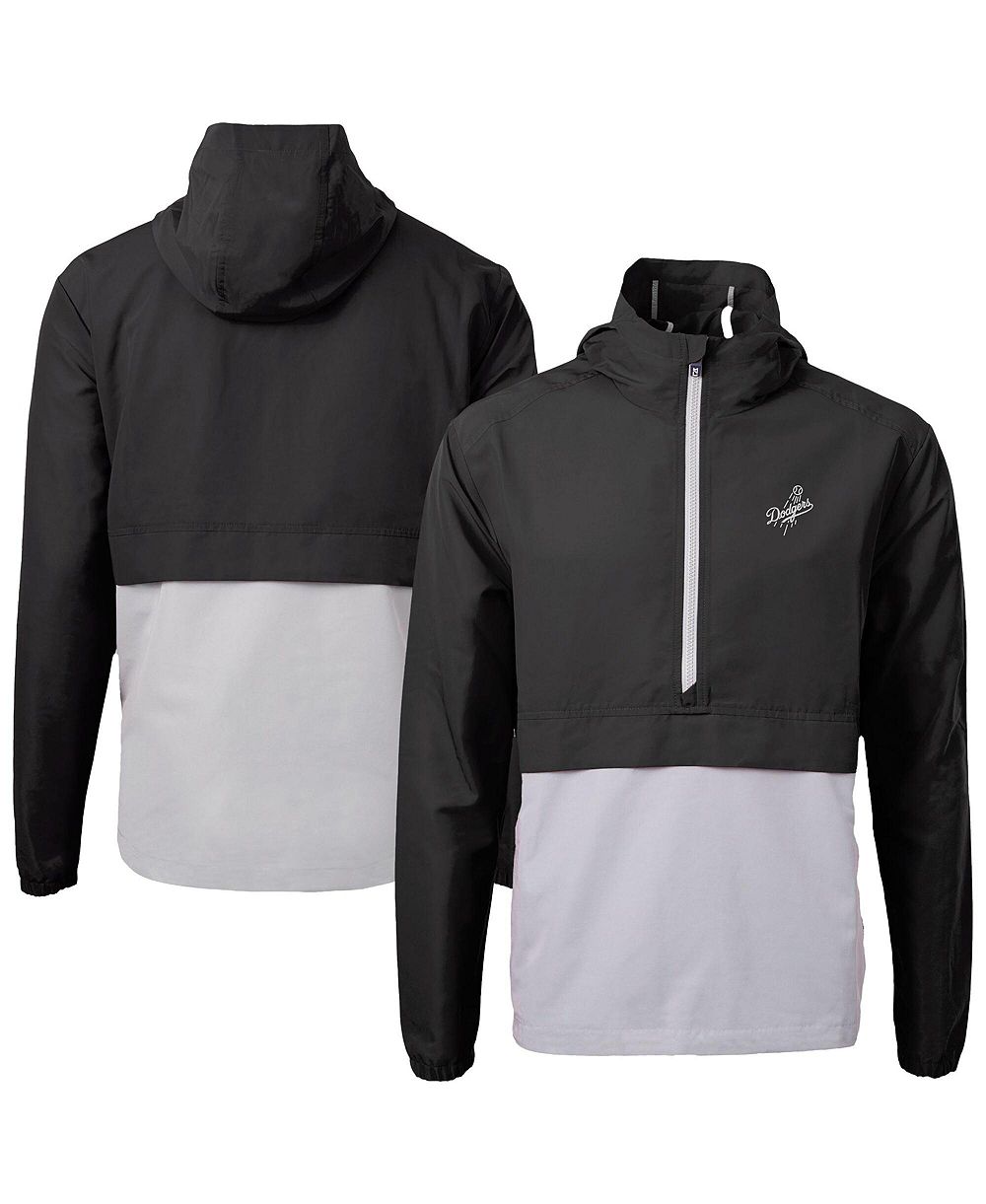Cutter & Buck Men's Black/Gray Los Angeles Dodgers Charter Eco Anorak Half-Zip Hoodie Jacket