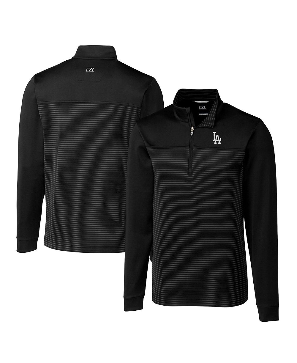 Мужская толстовка Cutter & Buck Men's Black Los Angeles Dodgers Big & Tall Traverse Stripe Stretch DryTec Quarter-Zip Sweatshirt