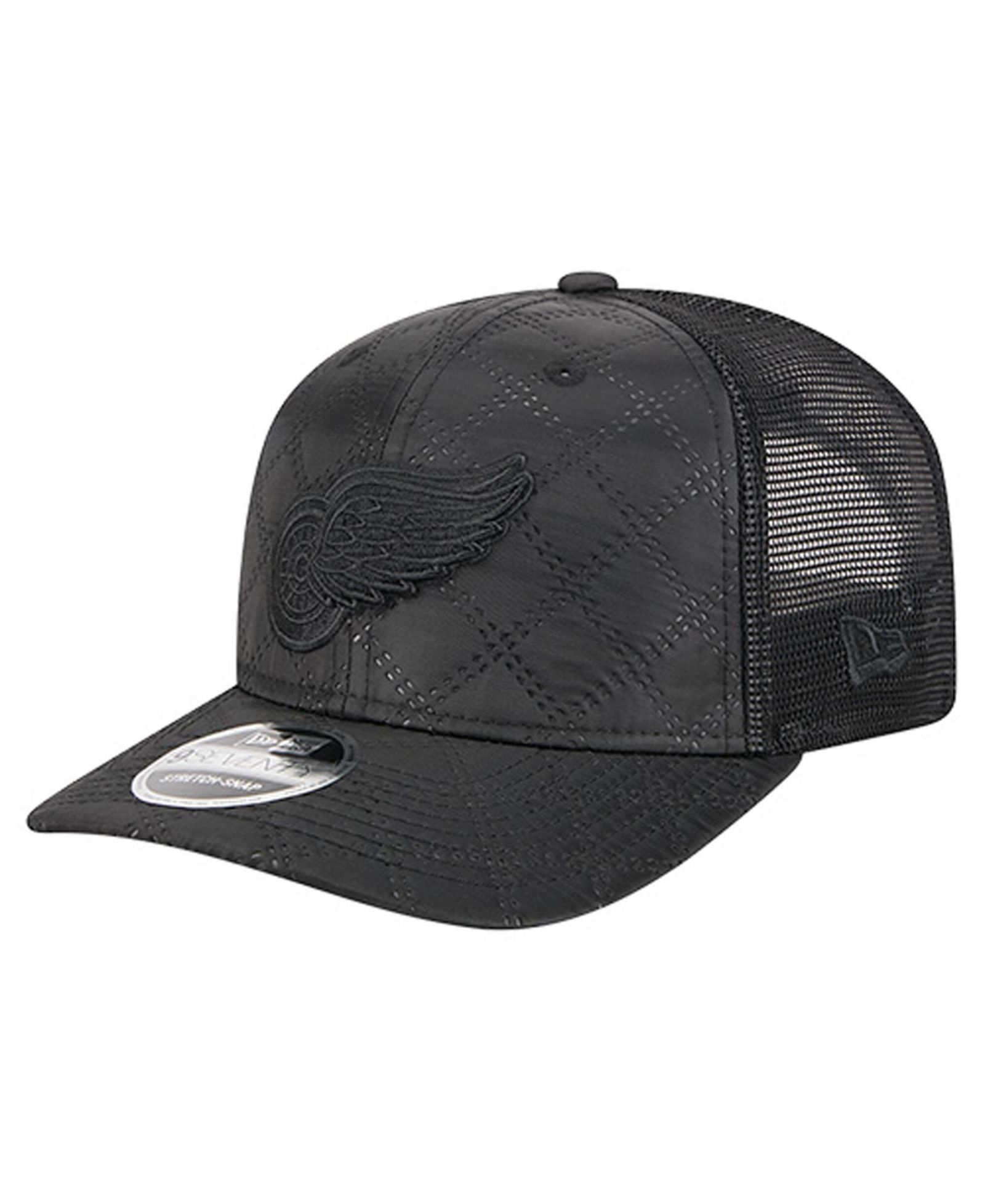 New Era Men's Black Detroit Red Wings Quilted Nylon 9SEVENTY Adjustable Trucker Hat