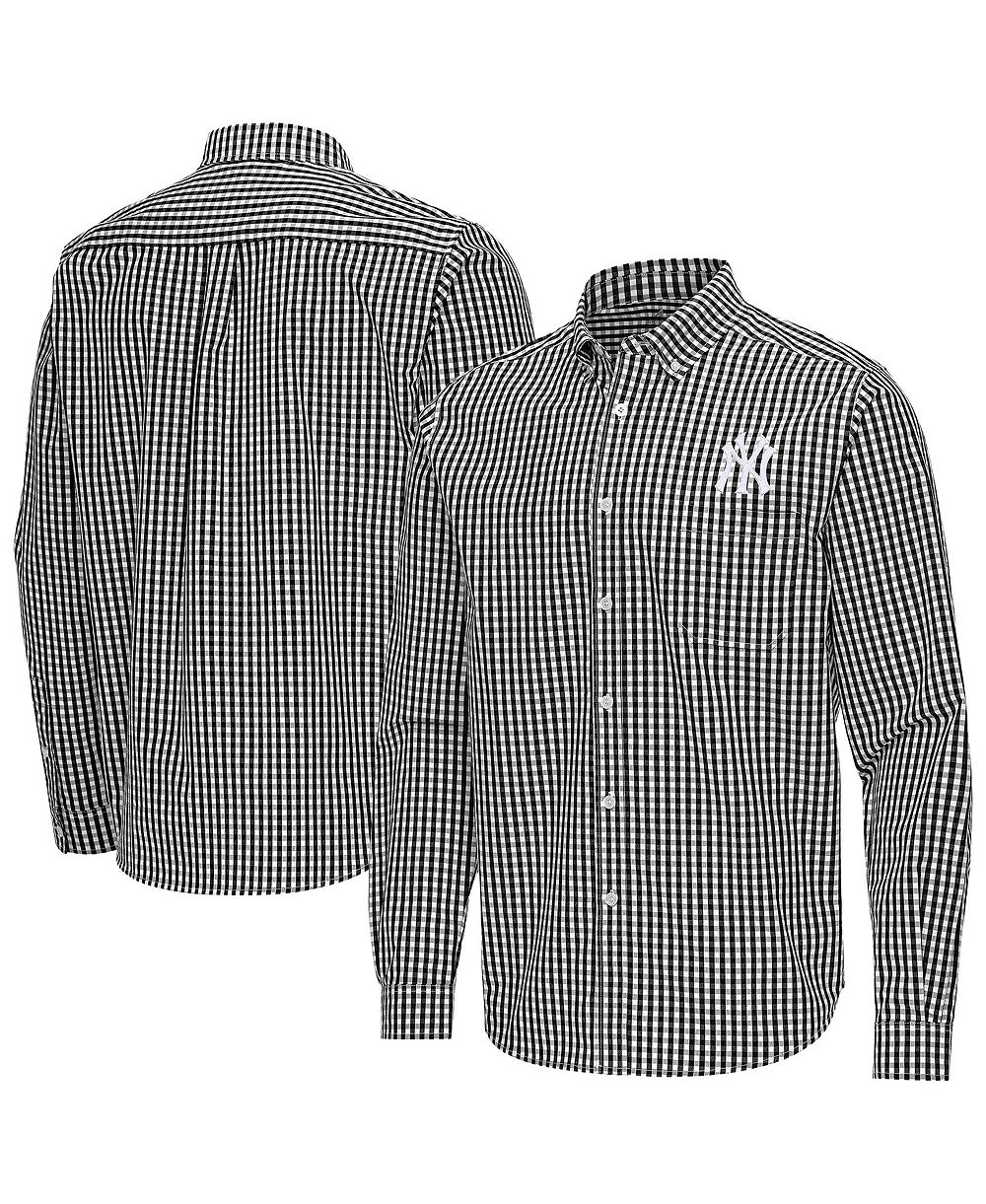 Antigua Men's Black New York Yankees Ellis Woven Tri-Blend Button-Down Shirt