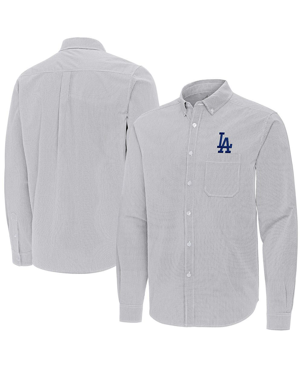 Antigua Men's Gray Los Angeles Dodgers Porter Woven Long Sleeve Button-Down Shirt