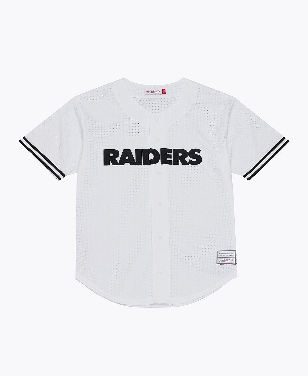 Мужское джерси Mitchell & Ness White Las Vegas Raiders Monochrome Mesh Full-Button Baseball