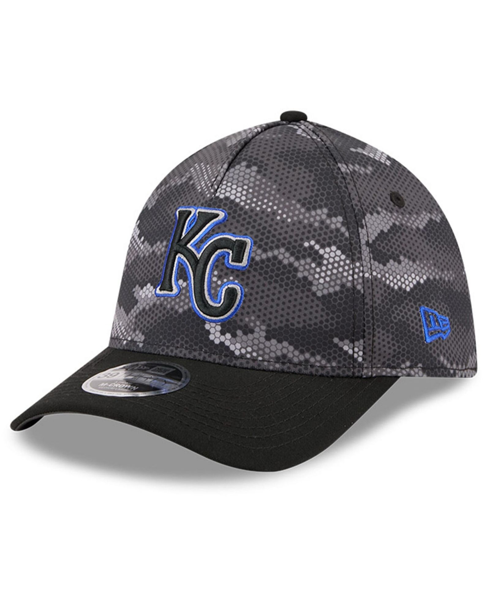 Мужская кепка New Era Black Kansas City Royals Camo 39THIRTY A-Frame Flex