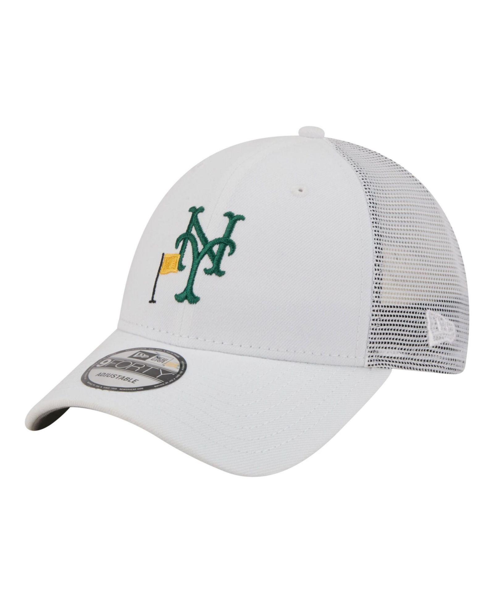 New Era Men's White New York Mets Flag 9FORTY Trucker Adjustable Hat