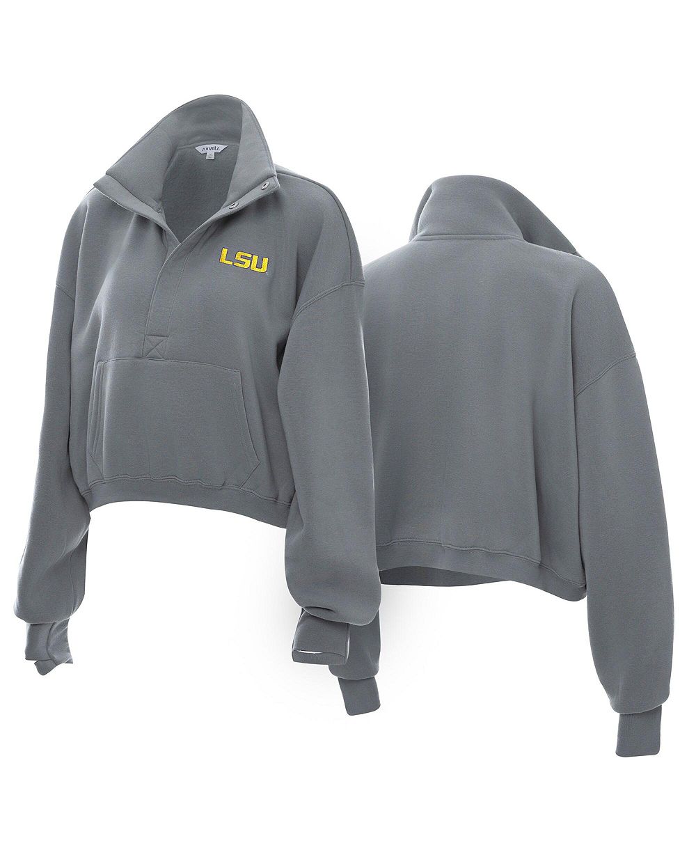 ZooZatz Women's Gray LSU Tigers Cropped Powerhouse Half-Snap Sweatshirt