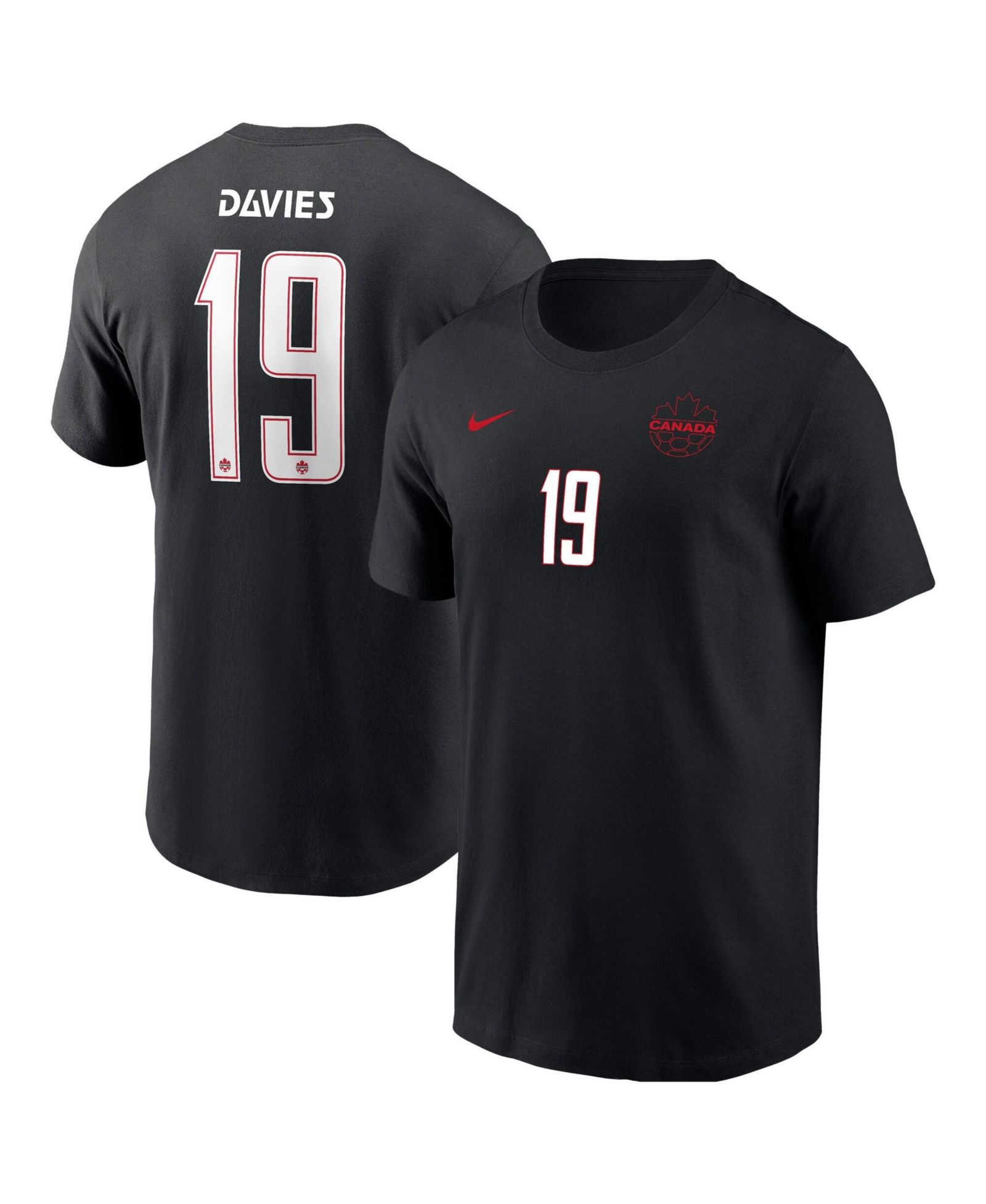 Nike Men's Alphonso Davies Black Canada Soccer Away Name & Number T-Shirt