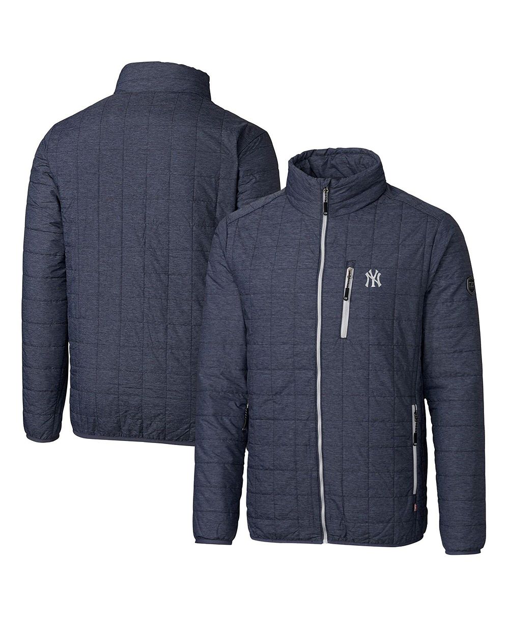 Cutter & Buck Men's Heathered Navy New York Yankees Big & Tall Rainier Full-Zip Puffer Jacket