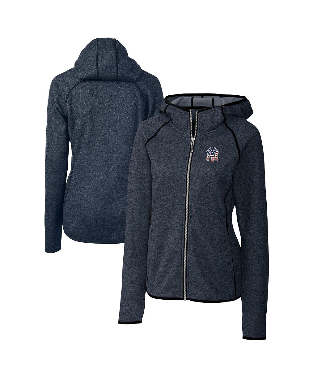 Женское худи Cutter & Buck Heather Navy New York Yankees Americana Logo Mainsail Sweater-Knit Full-Zip