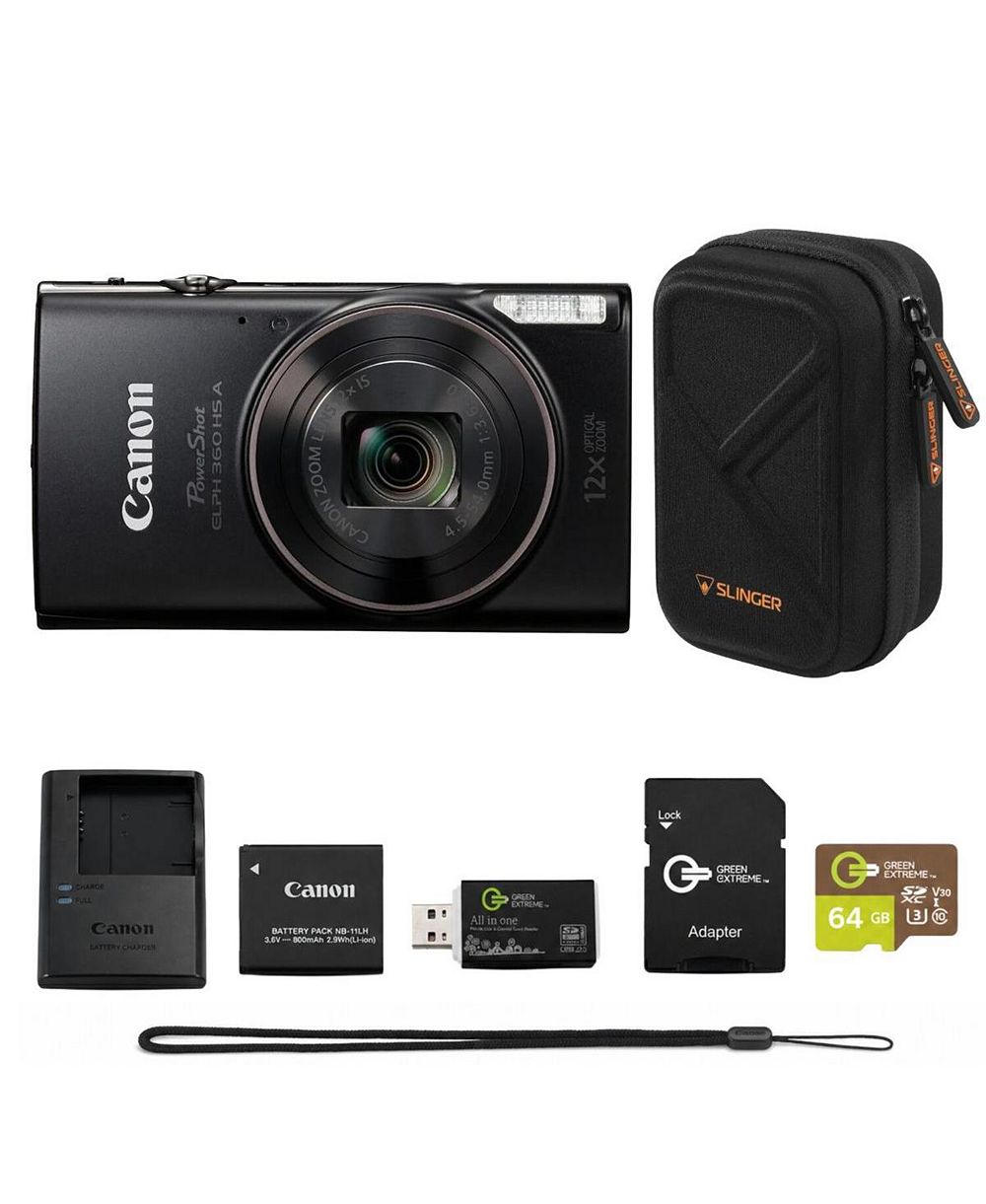 Цифровая камера Canon PowerShot ELPH 360 HS, комплект с картой microSD 64 ГБ, адаптером SD, USB-ридером, жестким чехлом и батареей