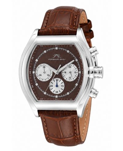 Porsamo Bleu Men's Roman Chronograph Brown Genuine Leather Band Watch 42 mm