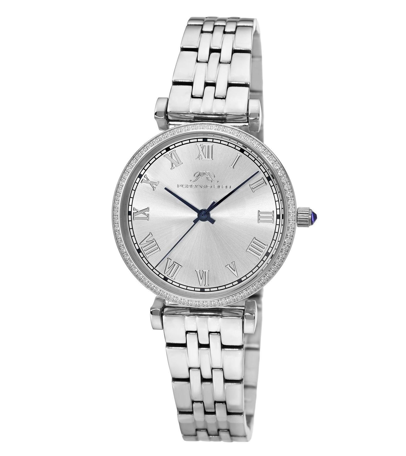 Porsamo Bleu Women's Emma Silver Tone Sunray Dial Silver Tone Stainless Steel Bracelet Watch 32 mm