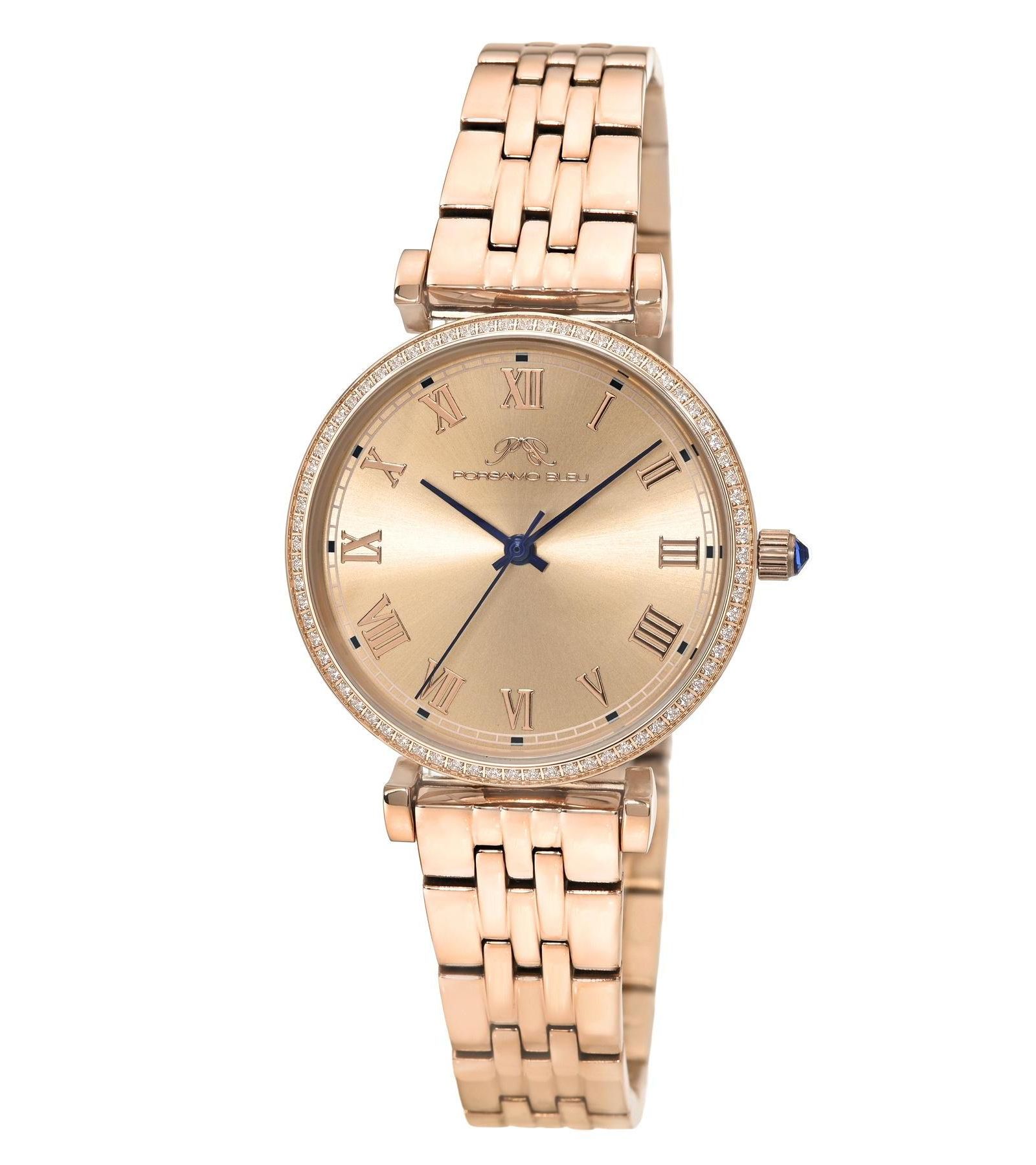 Porsamo Bleu Women's Emma Rose Tone Sunray Dial Rose Tone Stainless Steel Bracelet Watch 32 mm