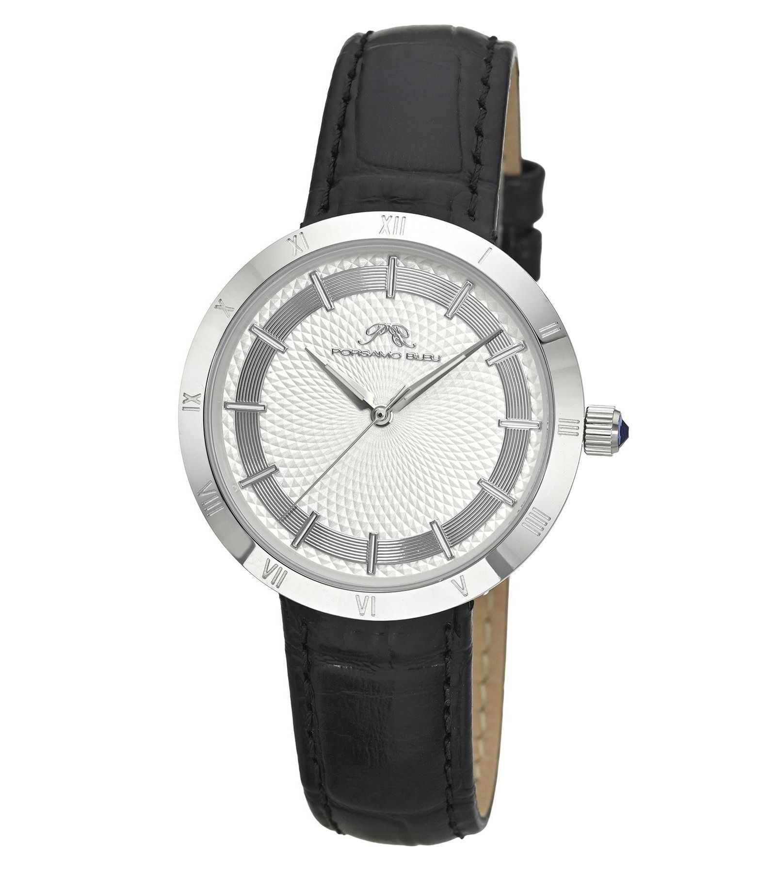 Женские часы Porsamo Bleu Monroe Round Black Genuine Leather Band 36 mm