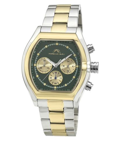 Мужские часы Porsamo Bleu Roman Chronograph двухцветные из нержавеющей стали с зеленым циферблатом 42 мм