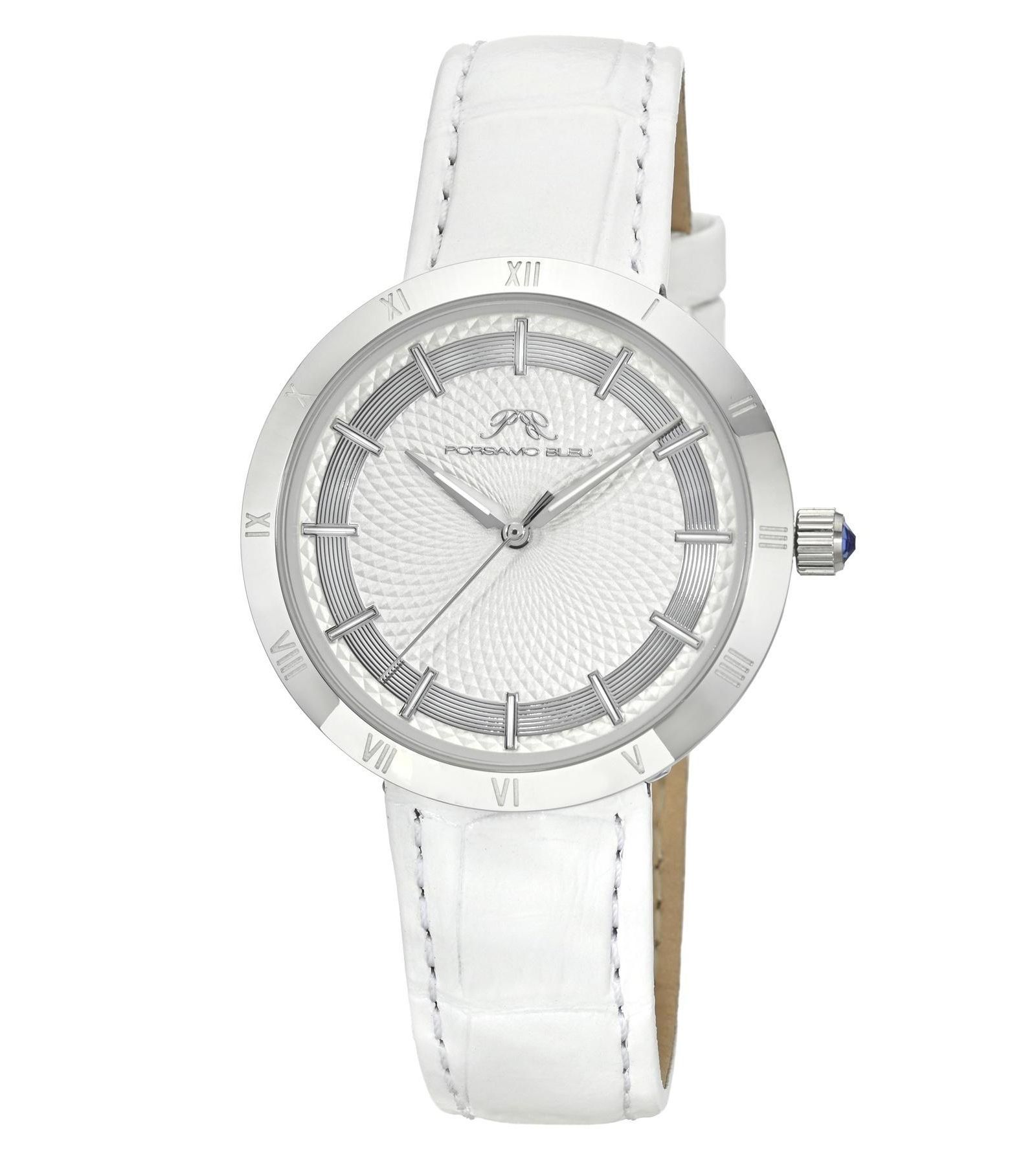 Porsamo Bleu Women's Monroe Round White Genuine Leather Band Watch 36 mm