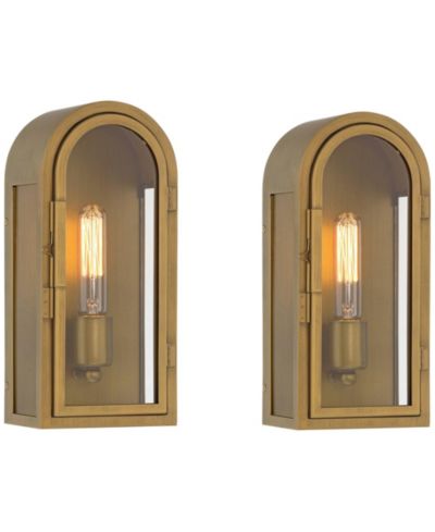 Possini Euro Design Alys промышленный уличный настенный светильник 13" золотой латунь, комплект из 2 шт