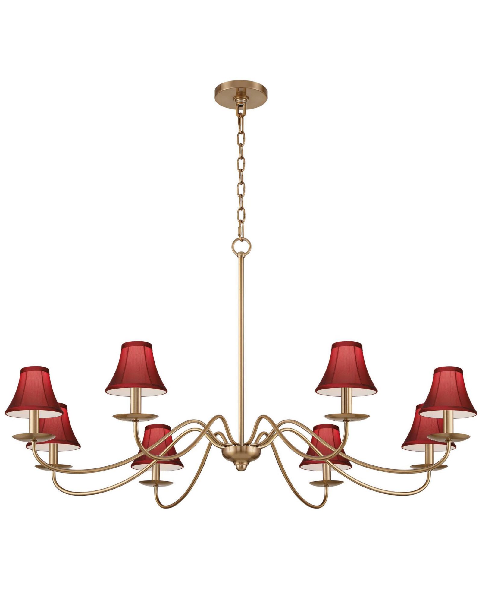 Franklin Iron Works Marinec 42" Wide Soft Gold 8-Light Chandelier with Red Shades