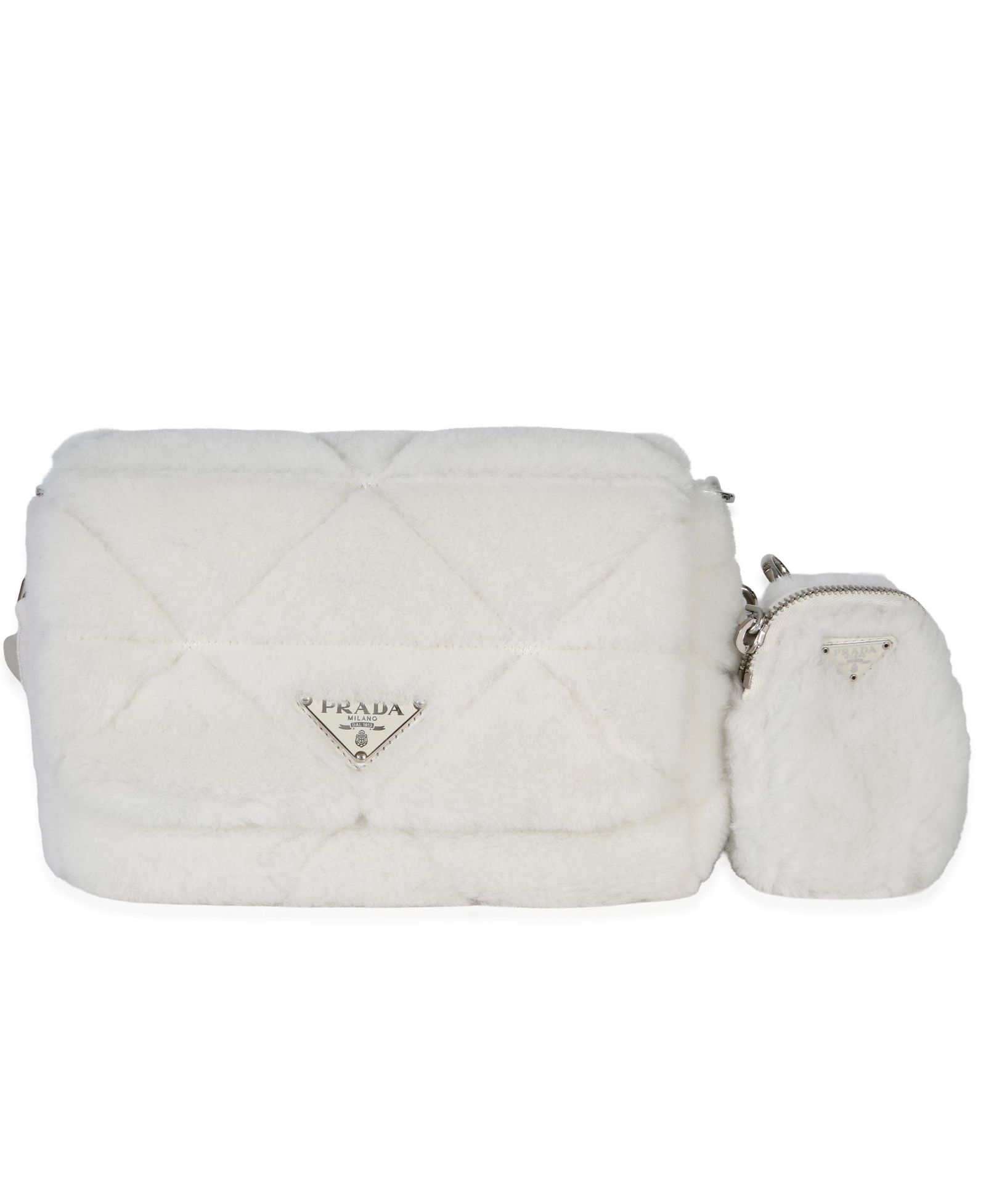 Pre-Owned Prada Сумка через плечо с отделкой из овчины и лоскутным шитьем, белая