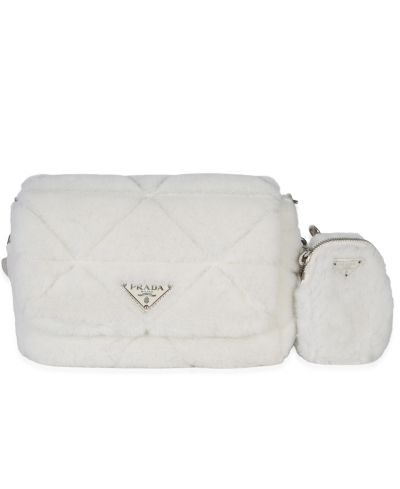 Pre-Owned Prada Сумка через плечо с отделкой из овчины и лоскутным шитьем, белая