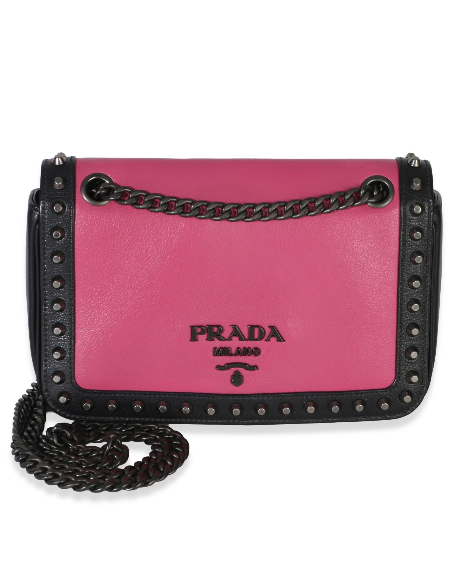 Prada сумка через плечо Glace Studded Chain Black Pink
