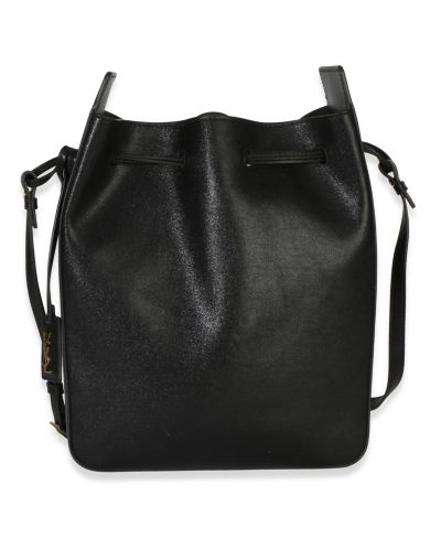 Saint Laurent Брендовая сумка ведерка из черной телячьей кожи, б/у