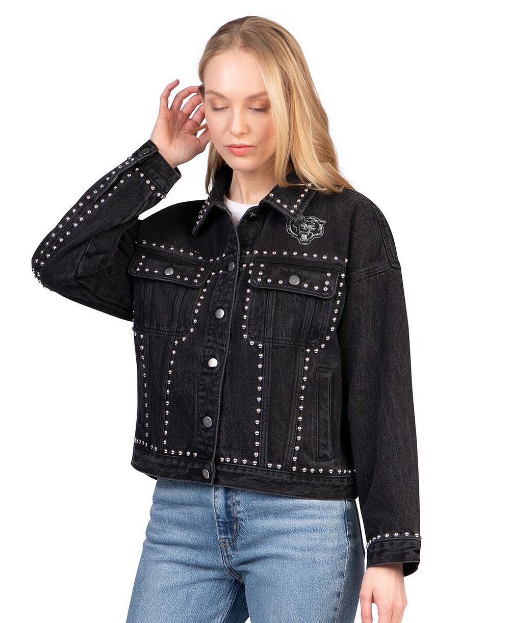 G-III 4Her by Carl Banks Women's Black Chicago Bears Pit Stop Crew II Full-Button Denim Jacket