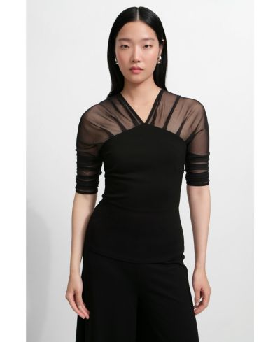 Marcella Women's Reva Sheer Mesh-Sleeve Evening Top
