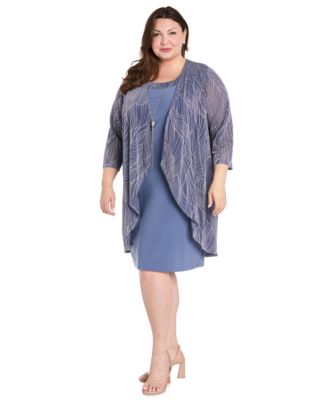 Комплект R & M Richards Plus Size из 2 предметов: трикотажное платье и жакет с рюшами