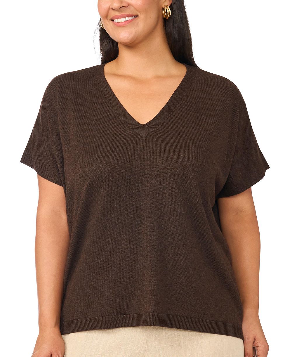 Vince Camuto Plus Size V-Neck Short-Sleeve Boxy Sweater
