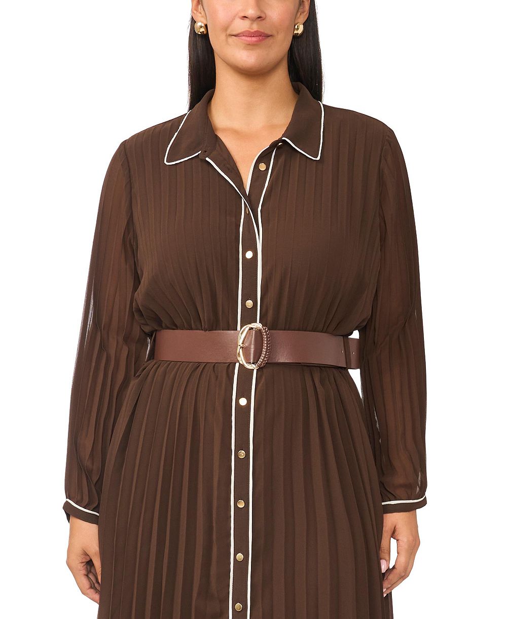 Женское платье Vince Camuto Plus Size Pleated Button-Up Long-Sleeve Midi