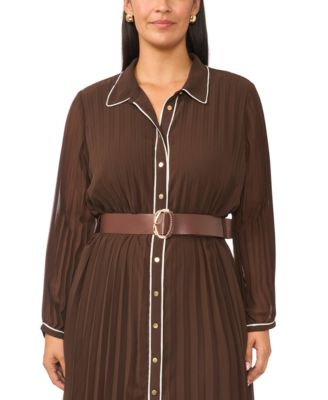 Женское платье Vince Camuto Plus Size Pleated Button-Up Long-Sleeve Midi