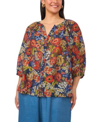 Блузка Vince Camuto Plus Size с V-образным вырезом и рукавом 3/4