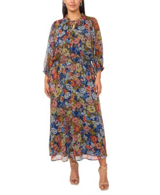Женское шифоновое платье макси Vince Camuto Plus Size Floral-Print Puff Sleeve Chiffon Maxi Dress
