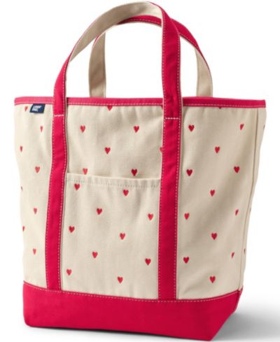 Lands' End Large Embroidered 5 Pocket Open Top Canvas Tote Bag
