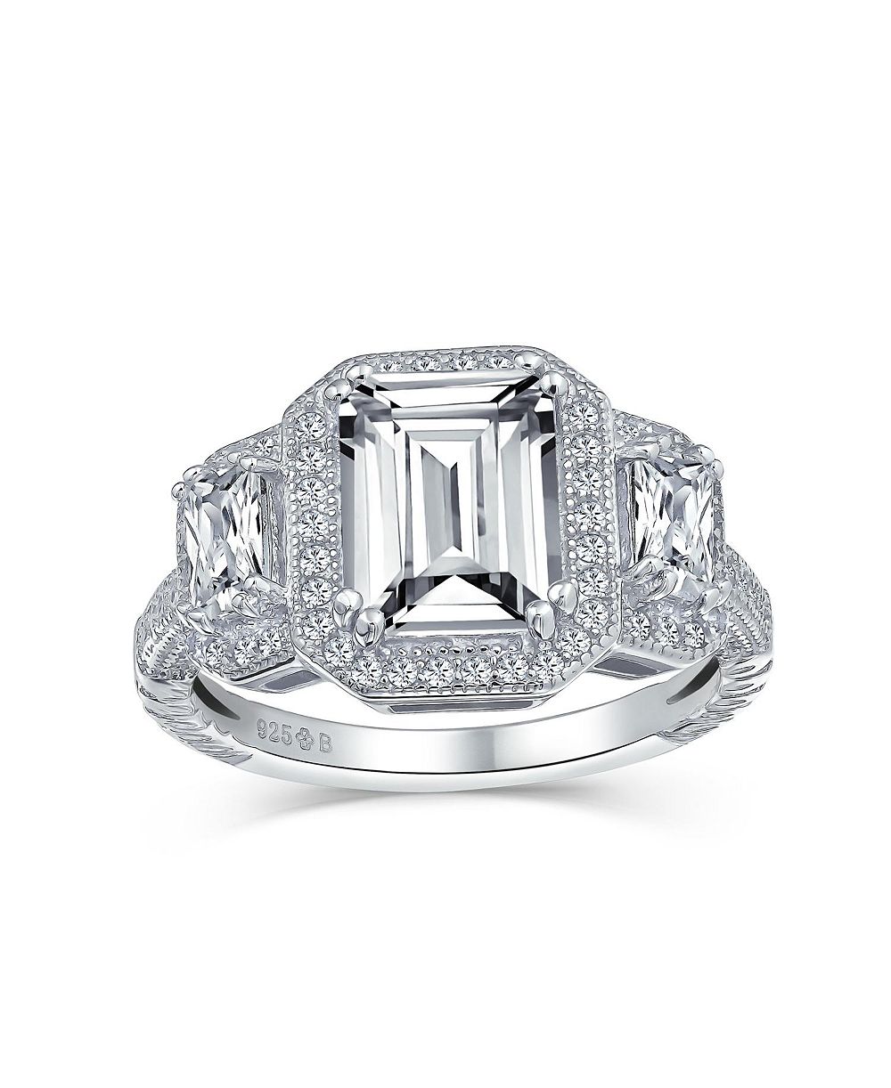 Кольцо Bling Jewelry Art Deco Style 3CT CZ Statement с изумрудной огранкой и багетными камнями из серебра.925 Sterling Silver