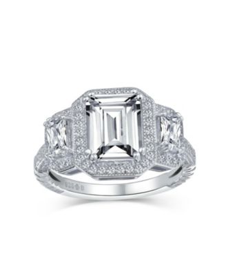 Кольцо Bling Jewelry Art Deco Style 3CT CZ Statement с изумрудной огранкой и багетными камнями из серебра.925 Sterling Silver