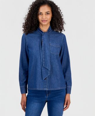 Anne Klein Женский Tie-Neck Button-Front Long-Sleeve Top