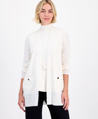 Anne Klein Women's Open-Front Buttoned-Pocket Cardigan
