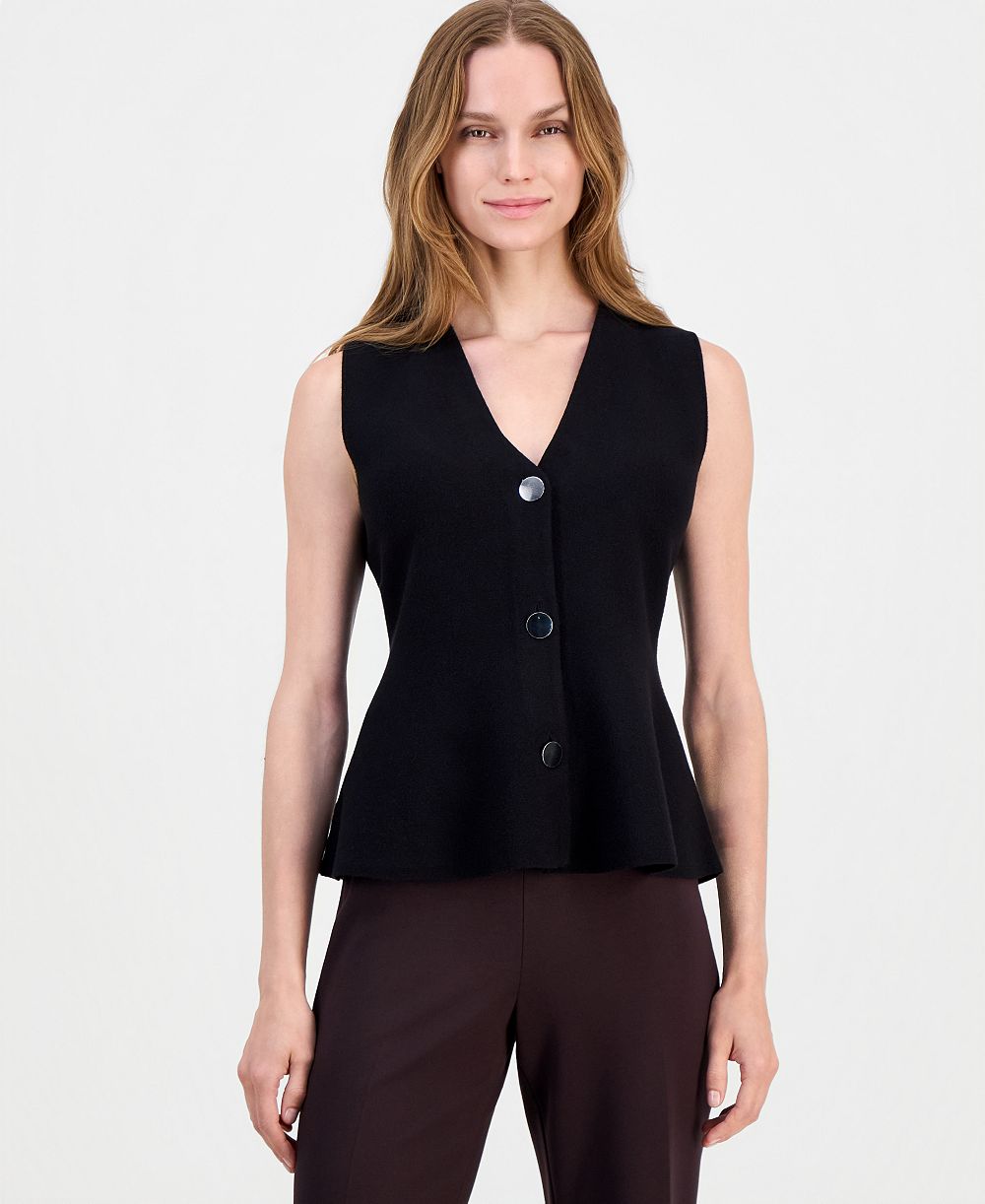 Anne Klein Women's V-Neck Button-Front Peplum Vest