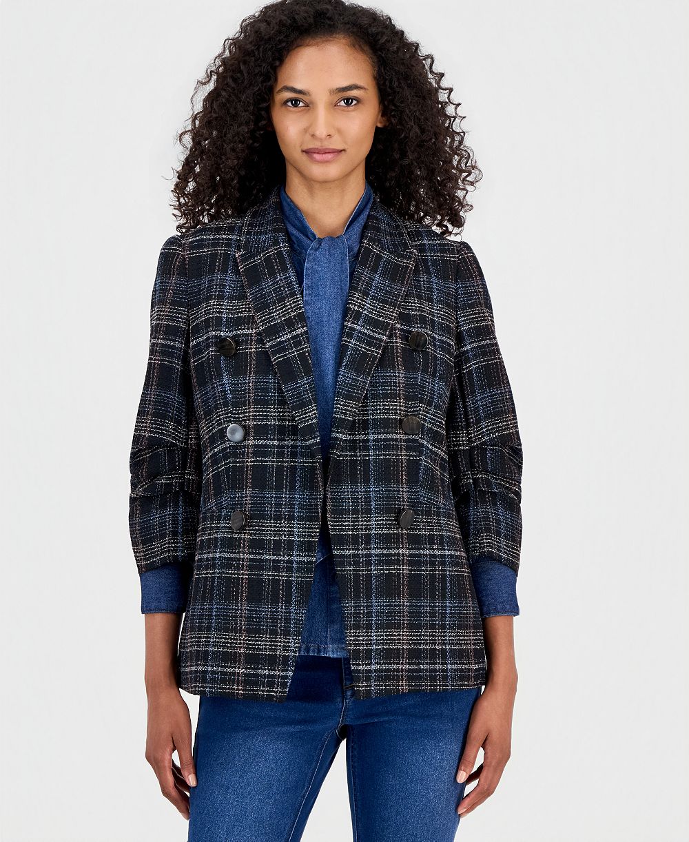 Anne Klein Женский двубортный блейзер в клетку