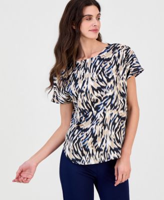 Anne Klein Women's Printed Boat-Neck Short-Sleeve Top